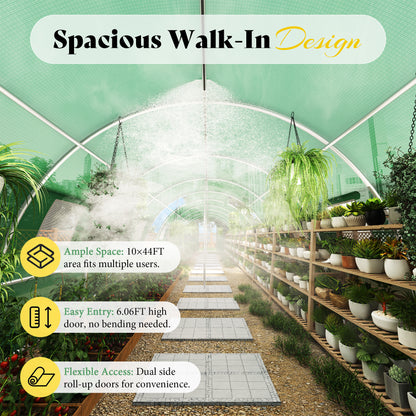 Canopy Large Walk-In Outdoor Greenhouse with Misting System-44x10 FT-Green