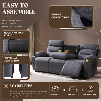 L-Shaped Power Reclining Sectional Sofa with Console-3-Seat with Flip Console-Dark Grey
