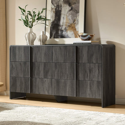 Garyon Fluted 6-Drawer Wide Dresser - Black