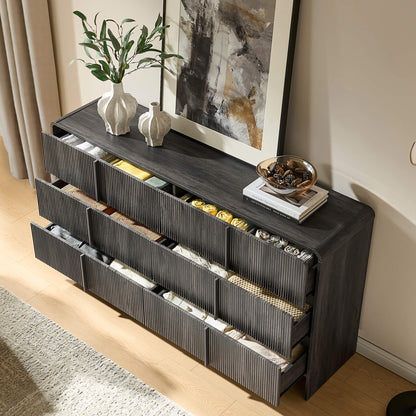 Garyon Fluted 6-Drawer Wide Dresser - Black