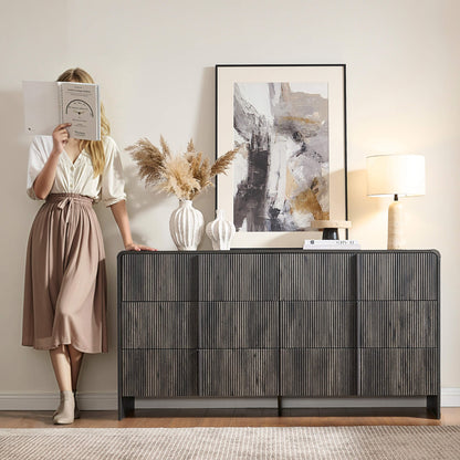 Garyon Fluted 6-Drawer Wide Dresser - Black