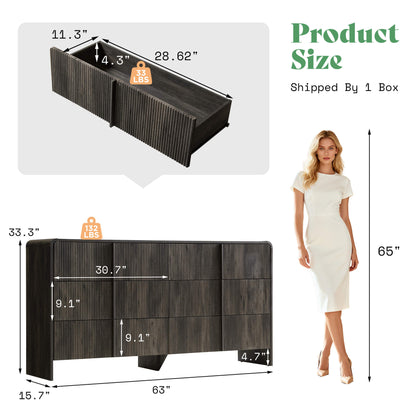 Garyon Fluted 6-Drawer Wide Dresser - Black