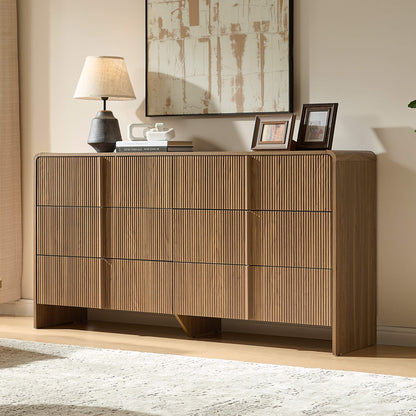 Garyon Fluted 6-Drawer Wide Dresser - Dark Walnut