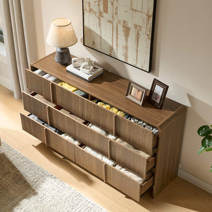 Garyon Fluted 6-Drawer Wide Dresser - Dark Walnut