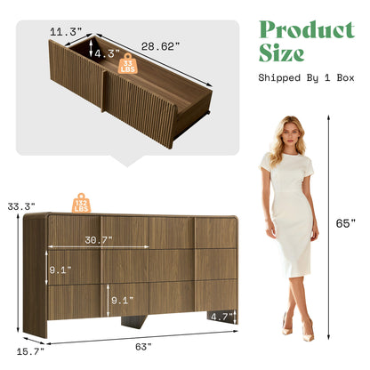 Garyon Fluted 6-Drawer Wide Dresser - Dark Walnut