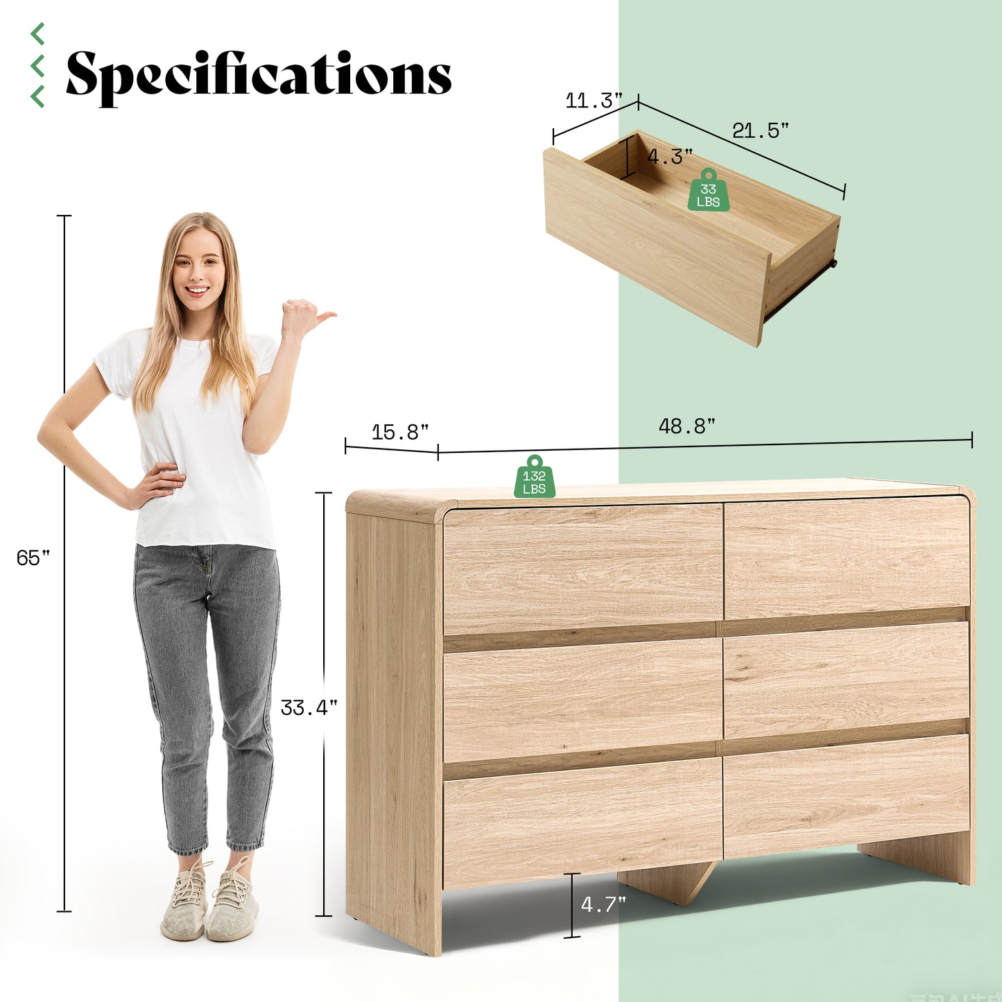 Garyon Modern 6-Drawer Storage Dresser _Light Oak