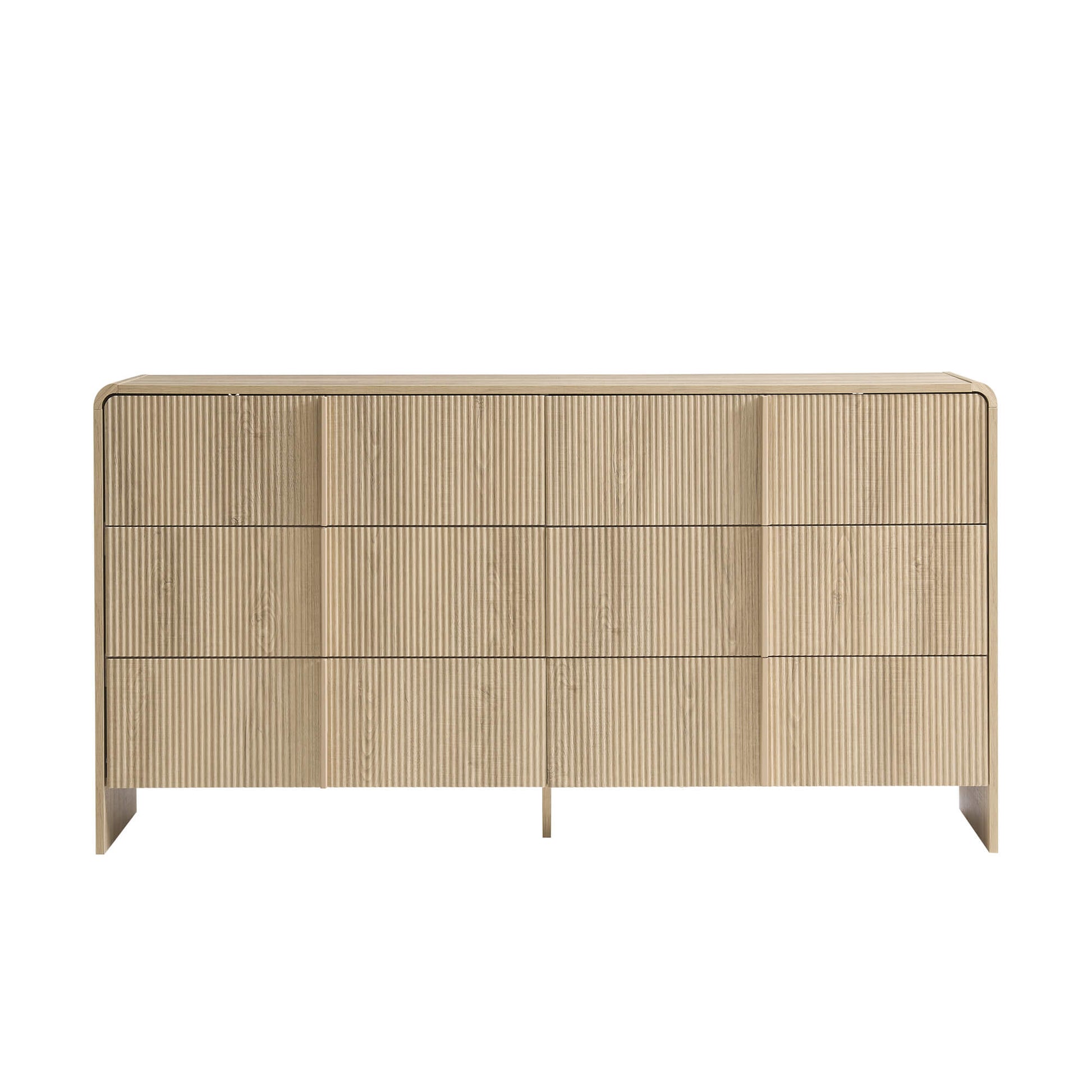 Garyon Fluted 6-Drawer Wide Dresser - Natural Oak