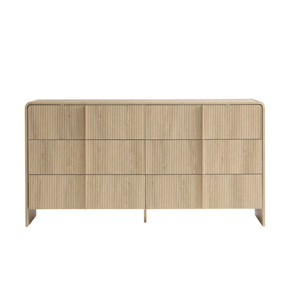 Garyon Fluted 6-Drawer Wide Dresser - Natural Oak