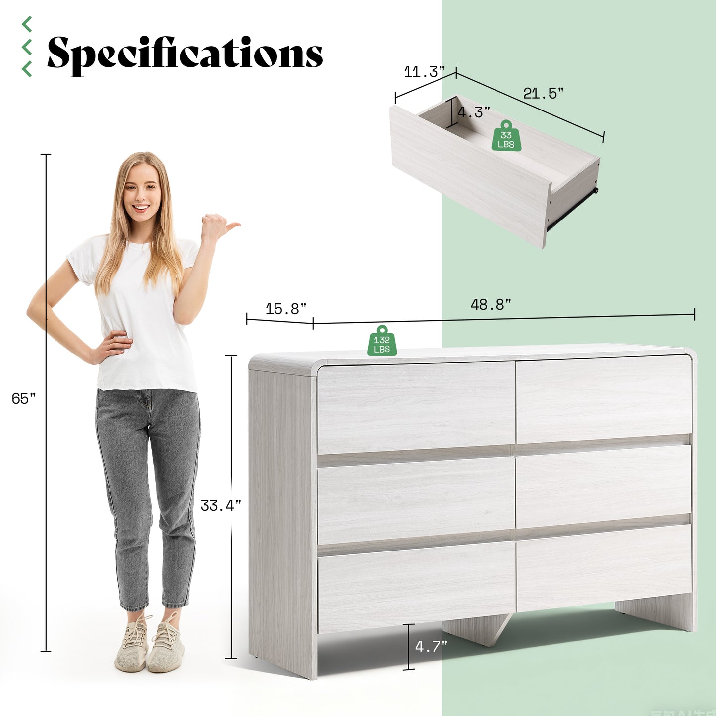 Garyon Modern 6-Drawer Storage Dresser _White