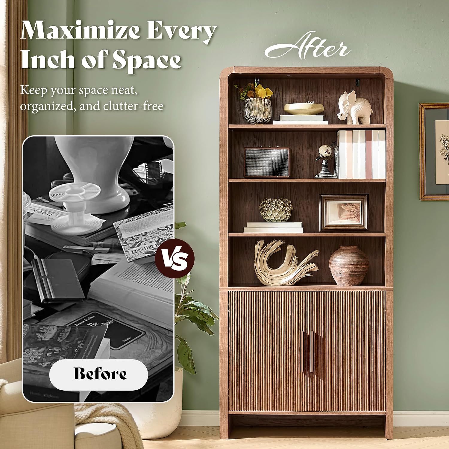 Arcova 71" Tall Fluted Bookshelf Amerlife Brown