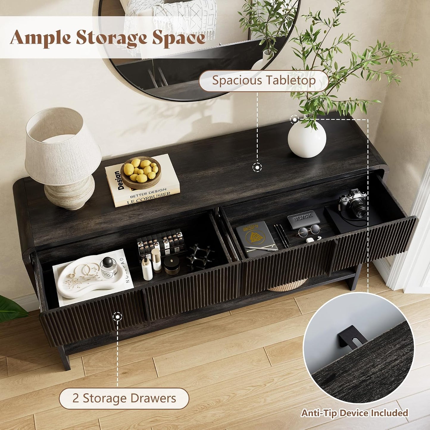 Curvia Wooden Console Table Amerlife Flat Panel / 45" / Black