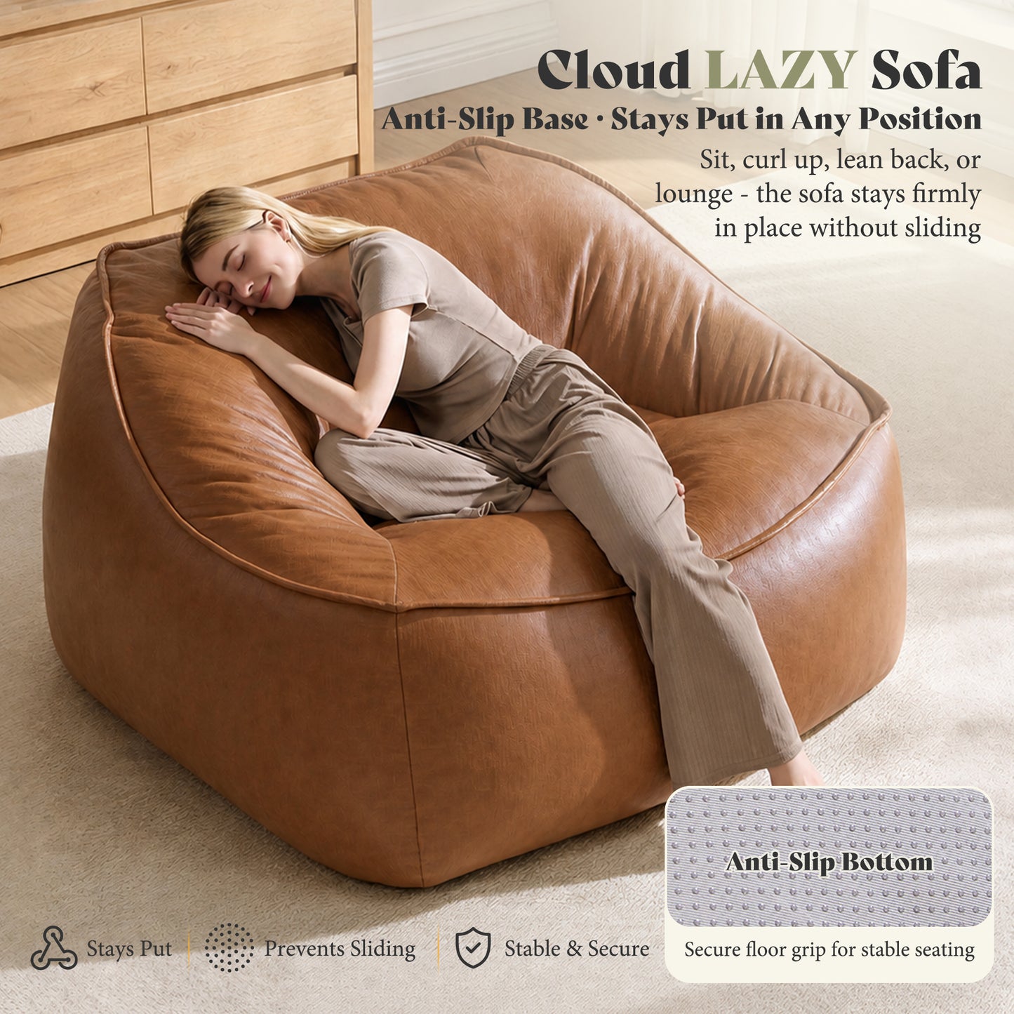 Amerlife Oversized Bean Bag Lounge Chair-Brown Pu