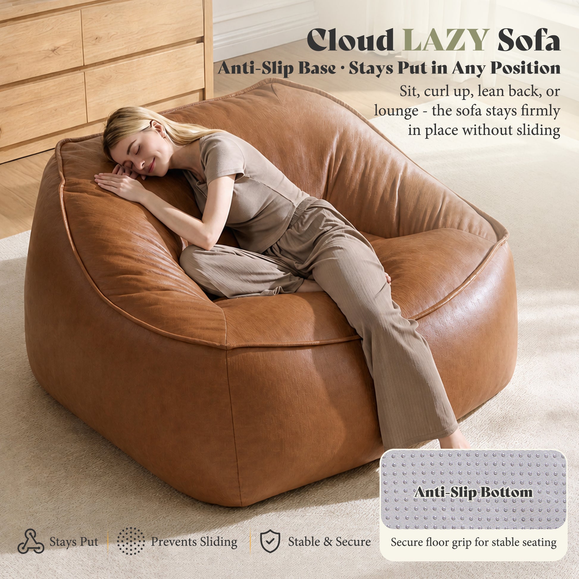 Amerlife Oversized Bean Bag Lounge Chair-Brown Pu
