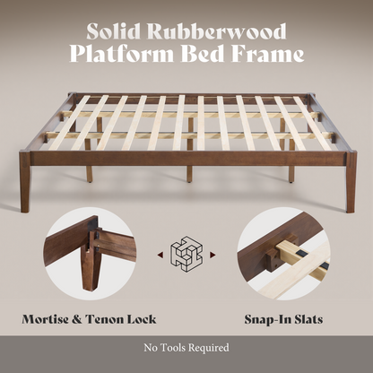 Quill Japanese Joinery Solid Wood Platform Bed Frame-Queen-Dark Walnut