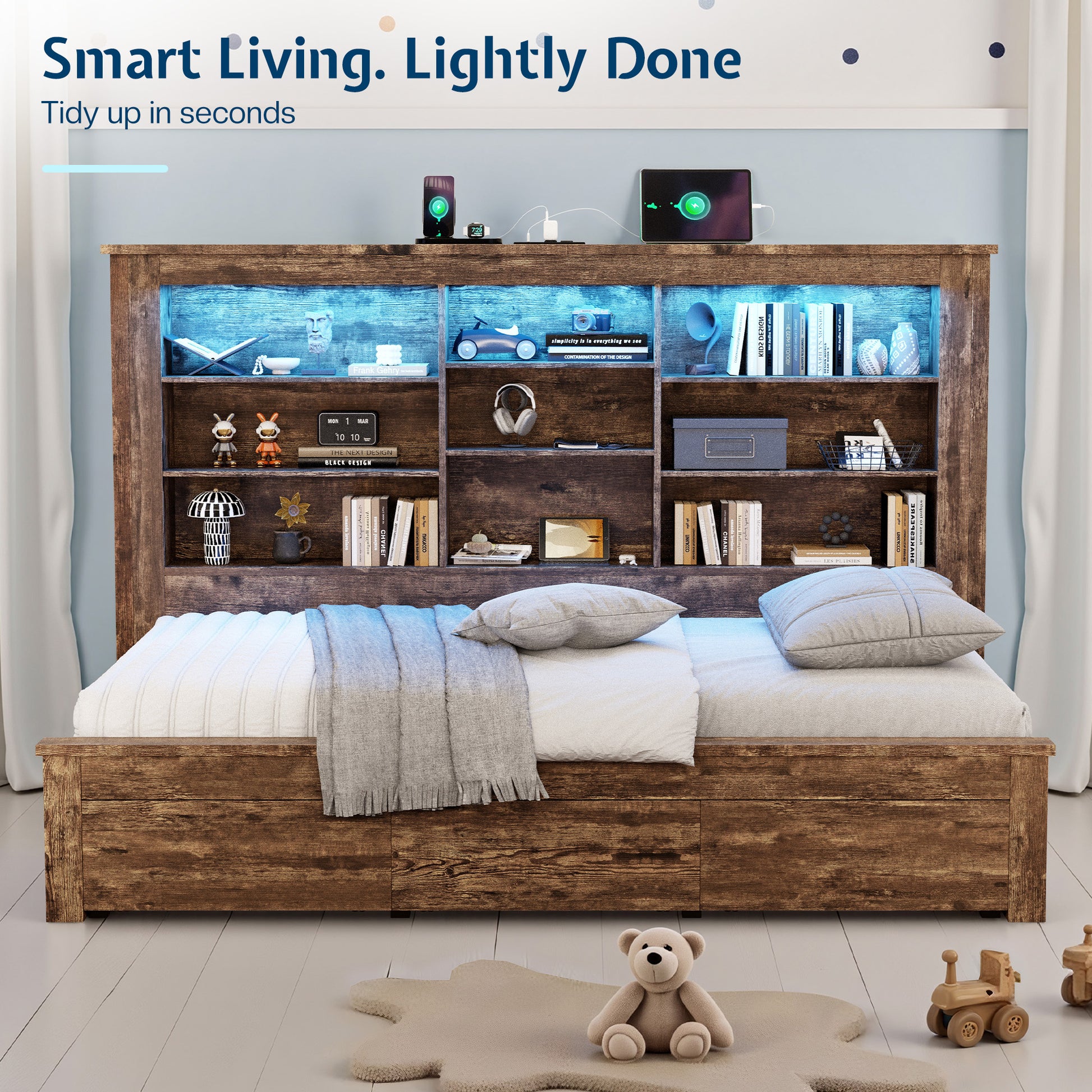 Beam Bed Frame Amerlife Twin / Rustic Dark Oak