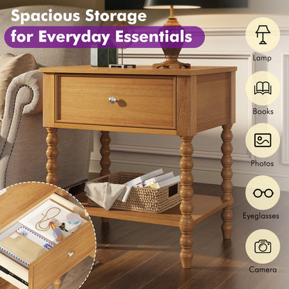Spindle Solid Wood Nightstand  Natural Wood / 1PC
