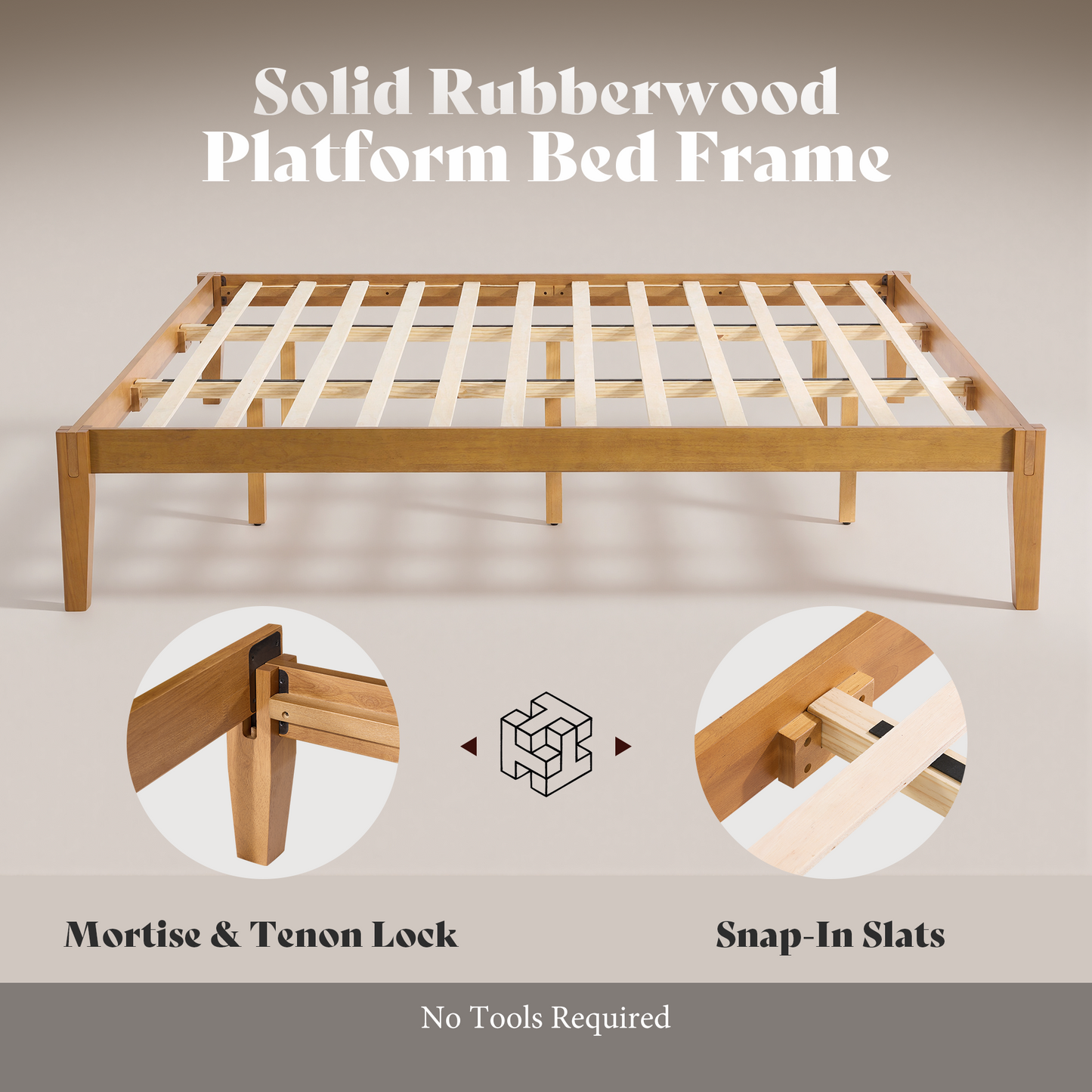 Quill Japanese Joinery Solid Wood Platform Bed Frame-Full-Honey Brown