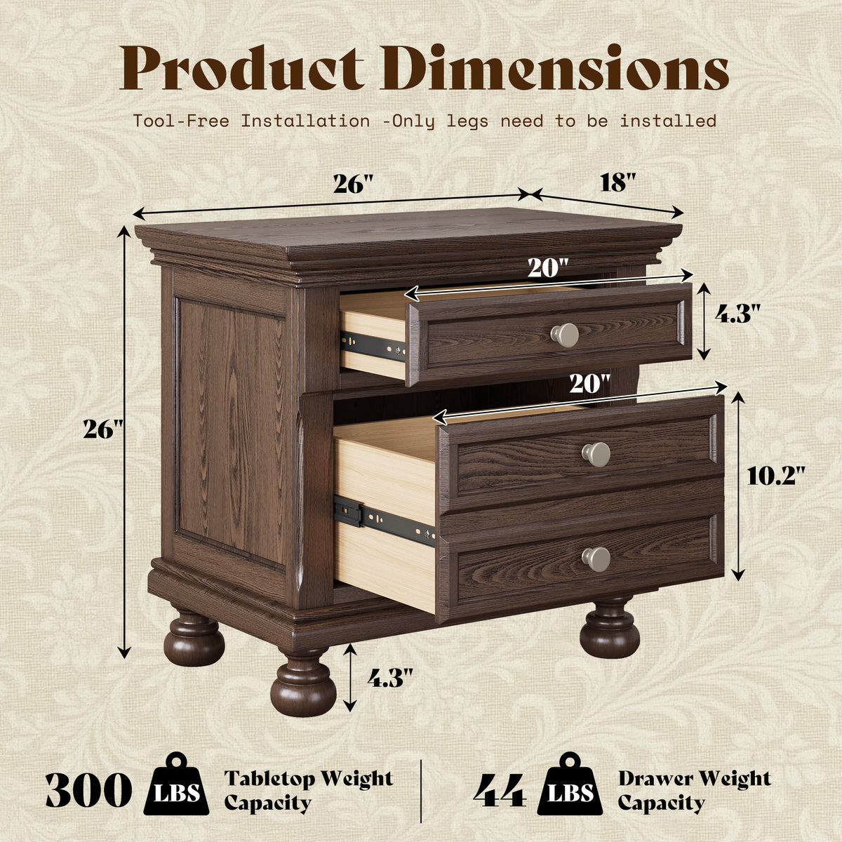 Bobbin Dark Solid Wood Nightstands-Dark Walnut-1 Piece