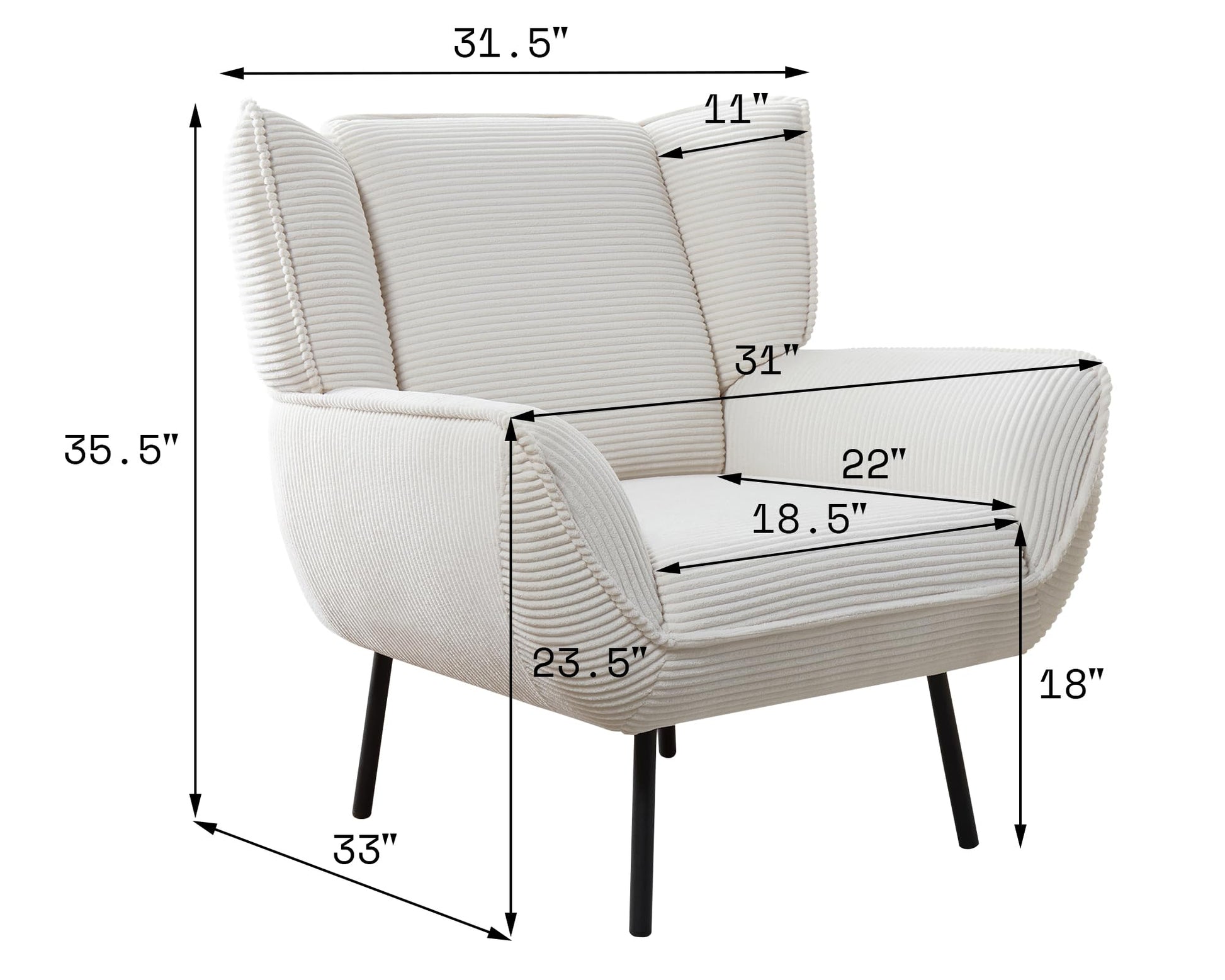Accent Wingback Corduroy Chair of 4 - White