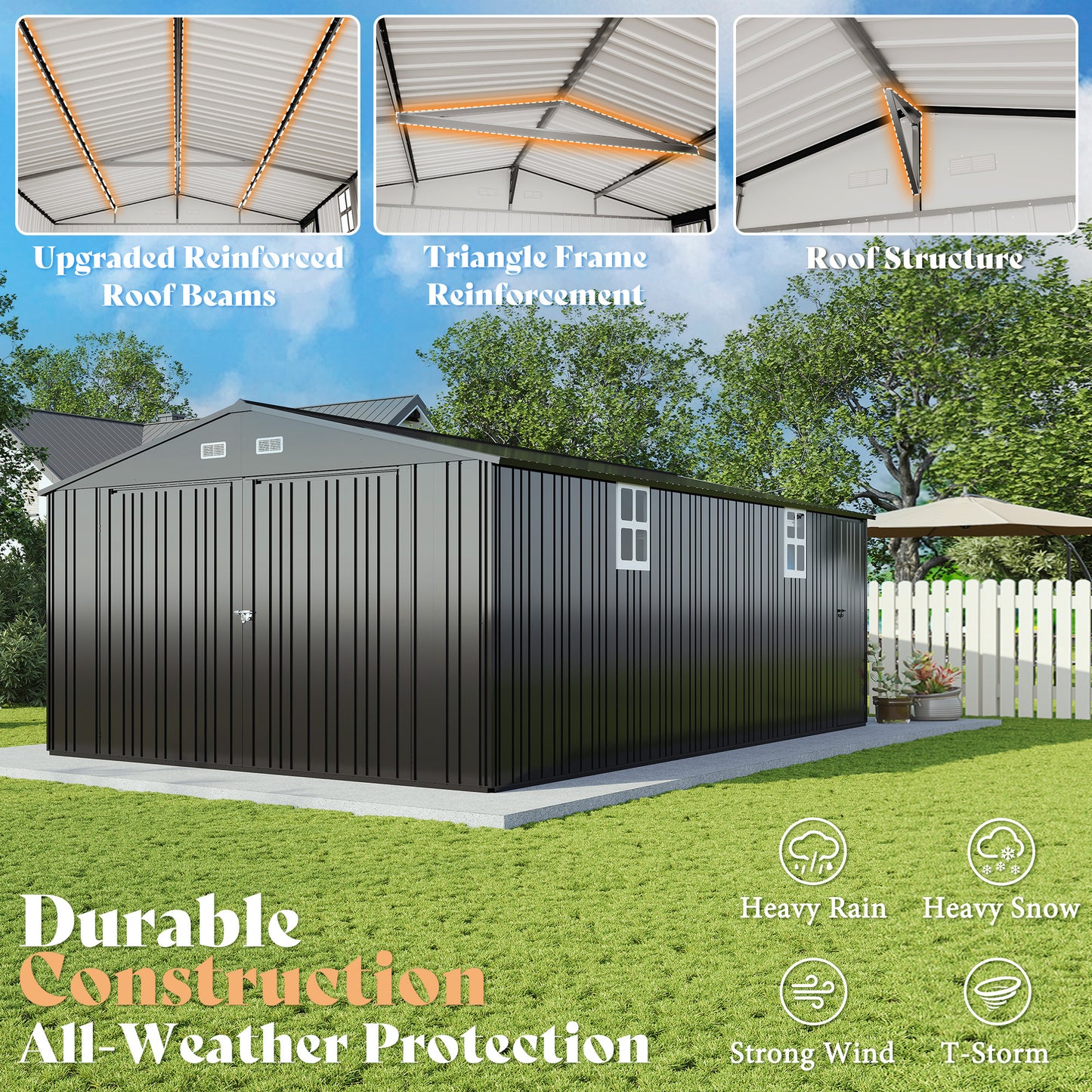 Extra Large Outdoor Metal Garage Shed Amerlife 10x21x7.3 FT 