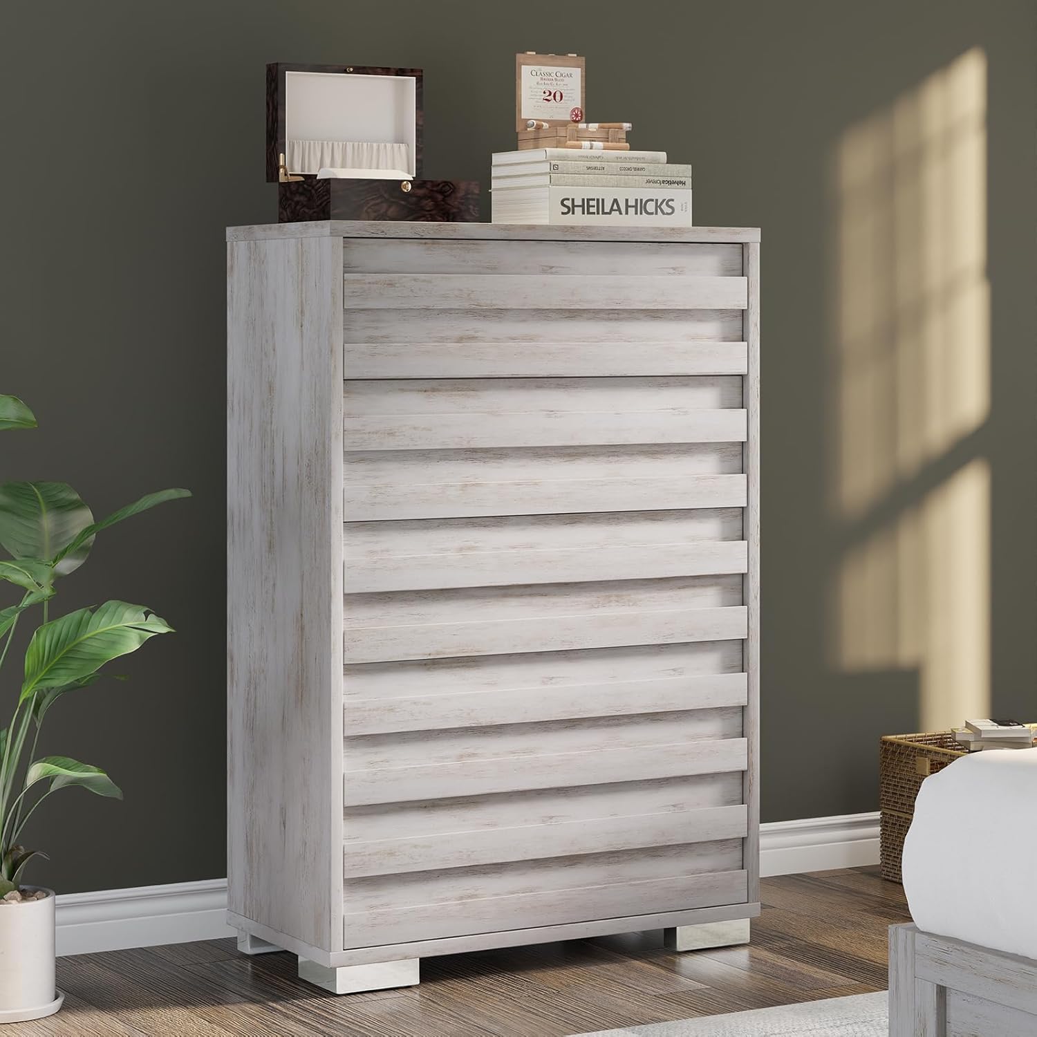 Sequoia Bedroom Set with Fluted Headboard-F-Distressed White