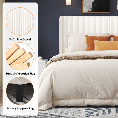 Corduroy Upholstered King Bed Frame-White