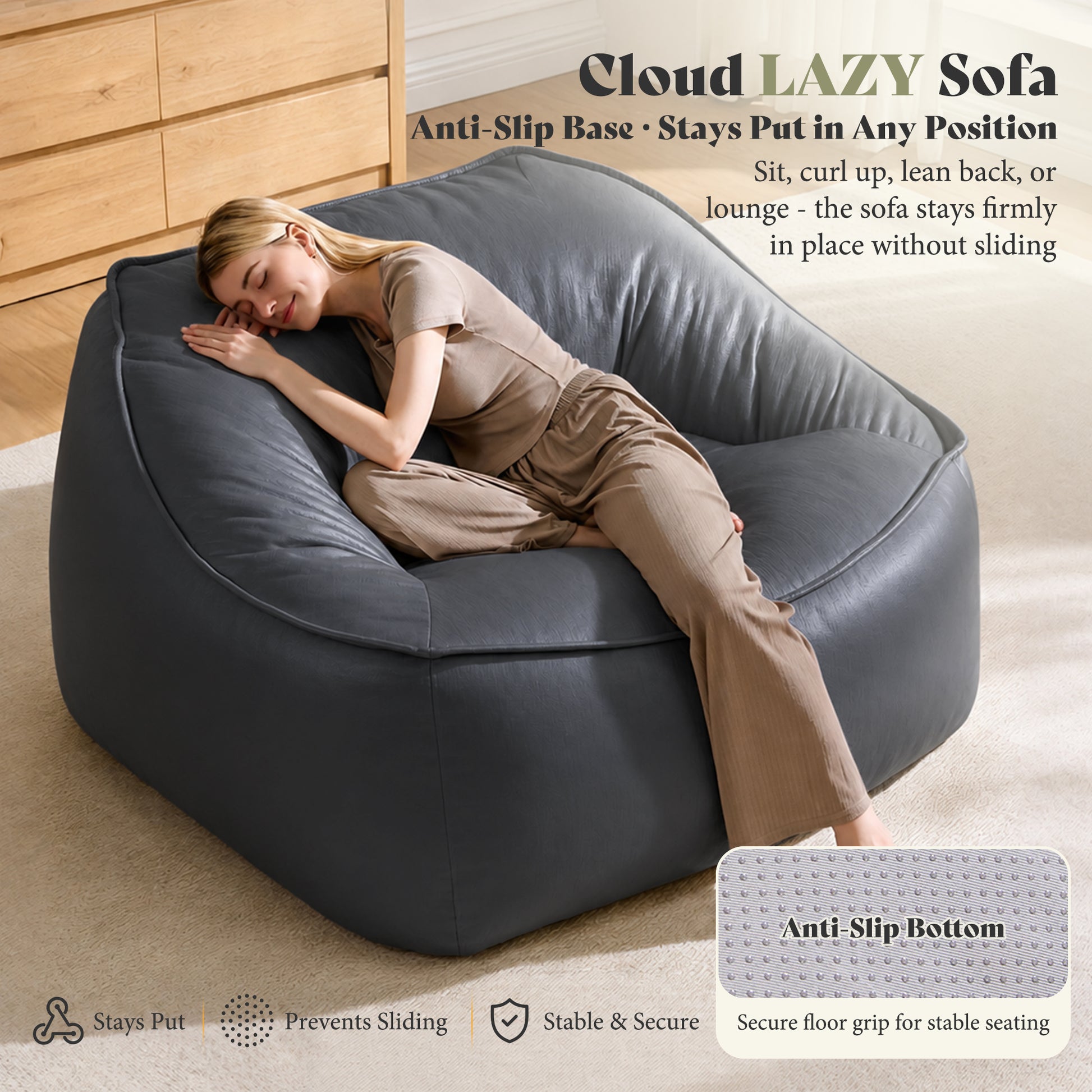 Amerlife Oversized Bean Bag Lounge Chair-Grey Pu
