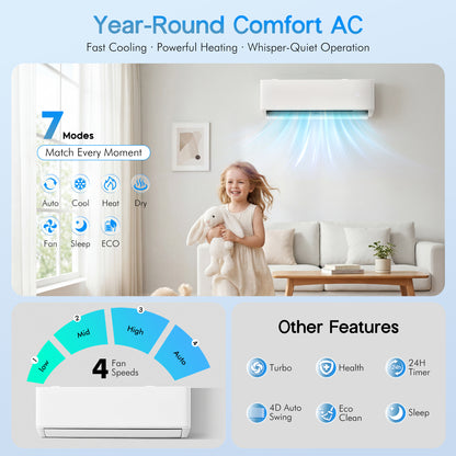 Multi-Zone Ductless Mini Split AC and Heating System (2 & 3 Zone)-3 Zone 28000 BTU (9k+9k+9k)-WIFI