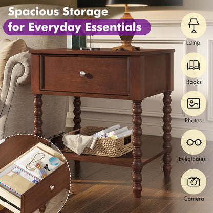 Spindle Solid Wood Nightstand  Dark Walnut / 1PC