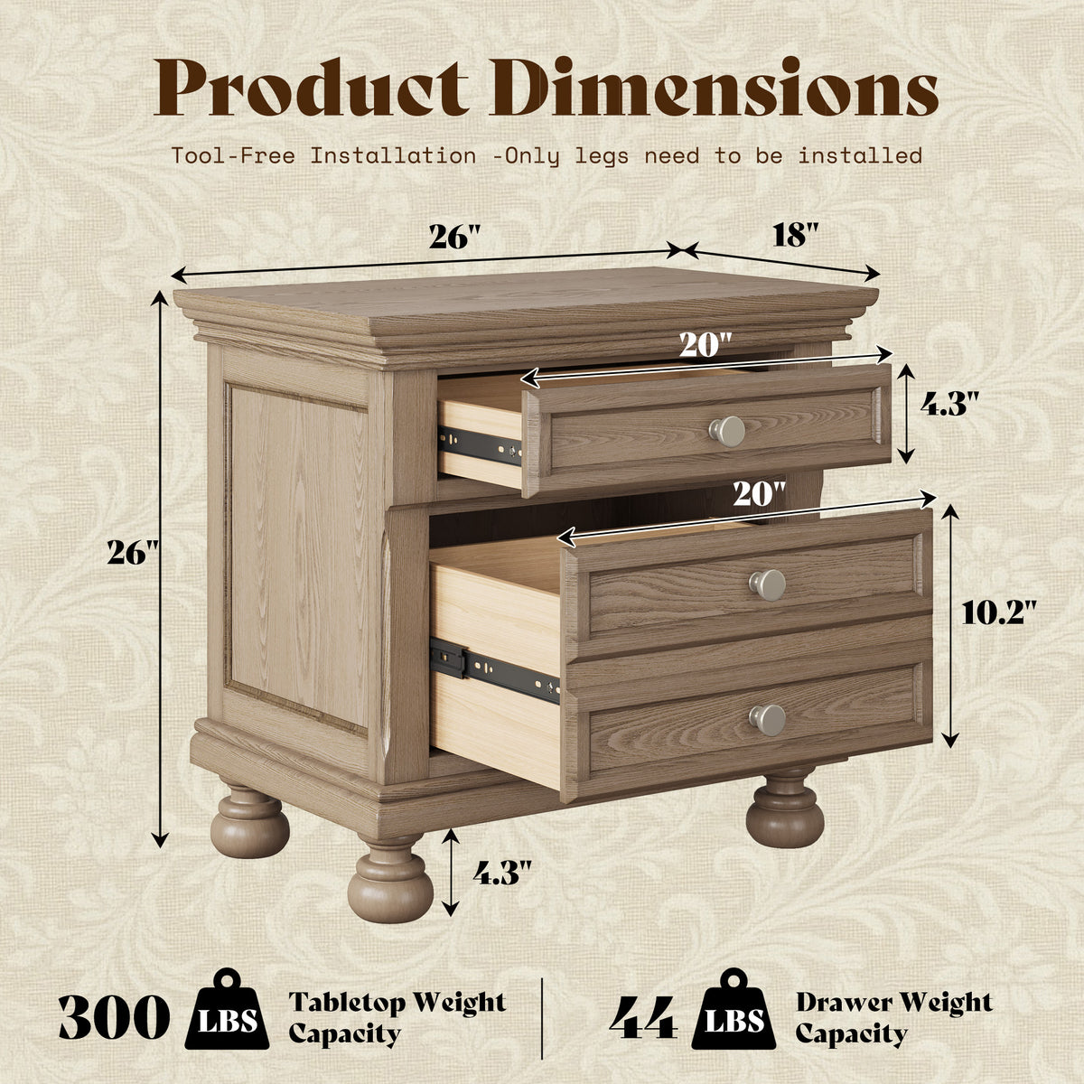 Bobbin Dark Solid Wood Nightstands-Warm Taupe-1 Piece
