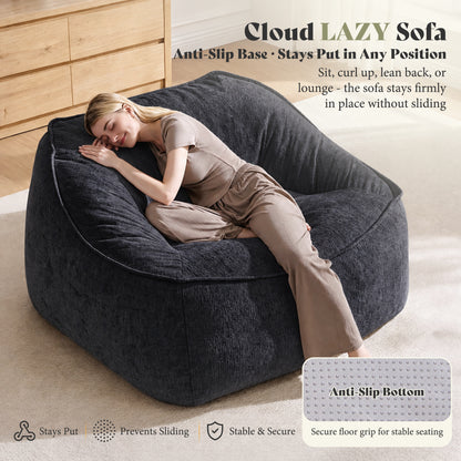 Amerlife Oversized Bean Bag Lounge Chair-Black Chenille