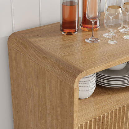 Mold Bar Cabinet with Built-In Fridge  - Natural Wood