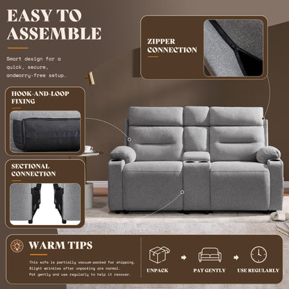 L-Shaped Power Reclining Sectional Sofa with Console-Loveseat with Console-Light Grey