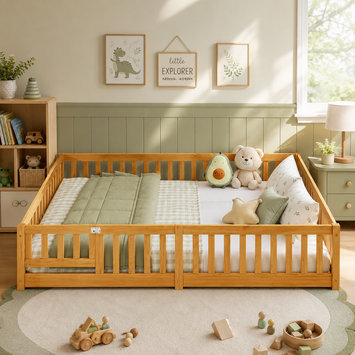 Solid Wood Toddler Floor Bed with Safety Rails