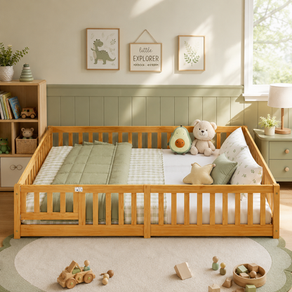 Solid Wood Toddler Floor Bed with Safety Rails