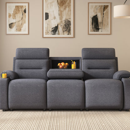 L-Shaped Power Reclining Sectional Sofa with Console-3-Seat with Flip Console-Dark Grey