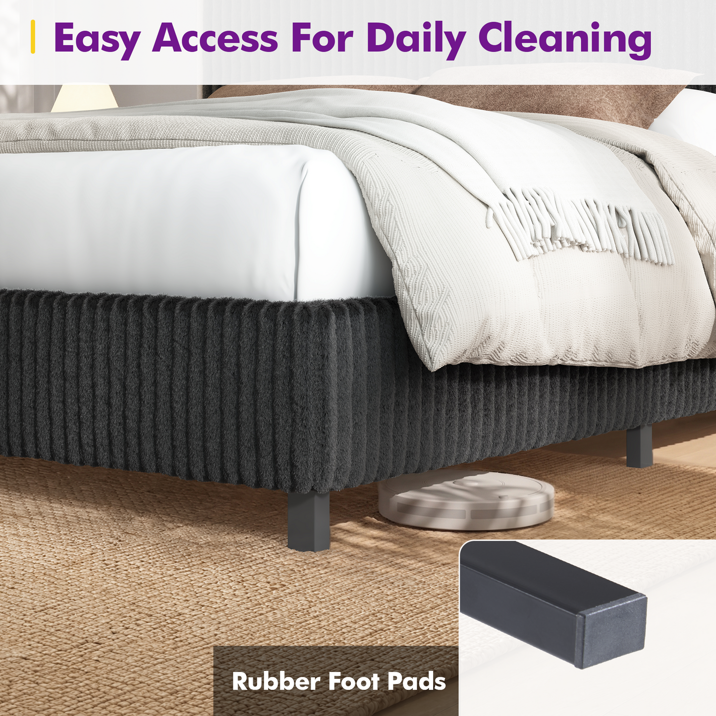 Velmure Corduroy Platform Bed Frame  Queen / Black