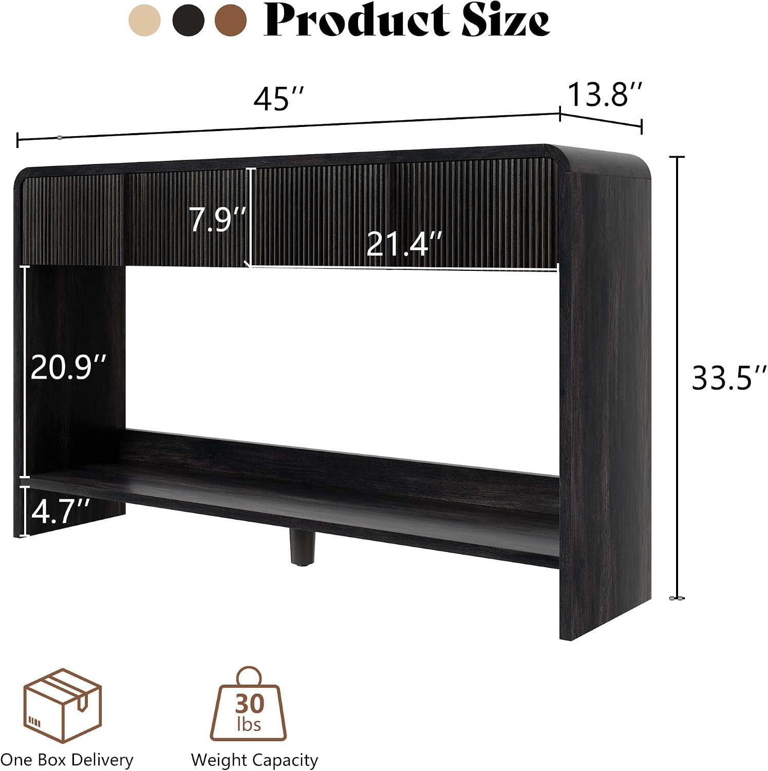 Curvia Wooden Console Table Amerlife Flat Panel / 45" / Black