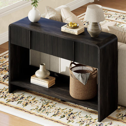Curvia Wooden Console Table Amerlife Fluted Panel / 45" / Black