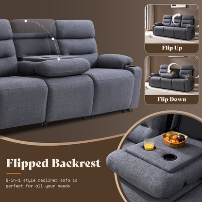 L-Shaped Power Reclining Sectional Sofa with Console-3-Seat with Flip Console-Dark Grey