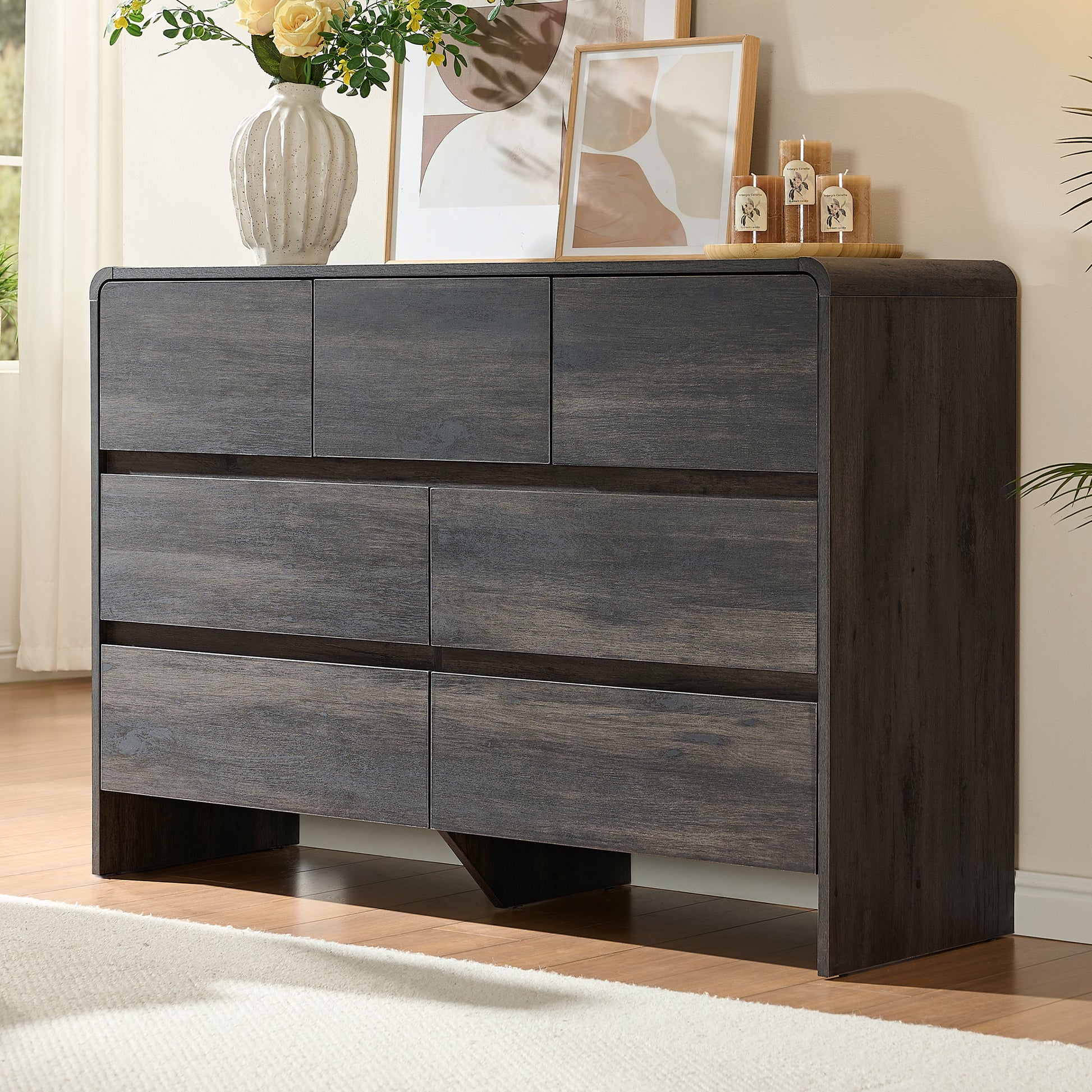 dresser 7 drawer Amerlife Garyon Modern 7-Drawer Storage Dresser with Rounded Corners, Anti-Tip Kit Black