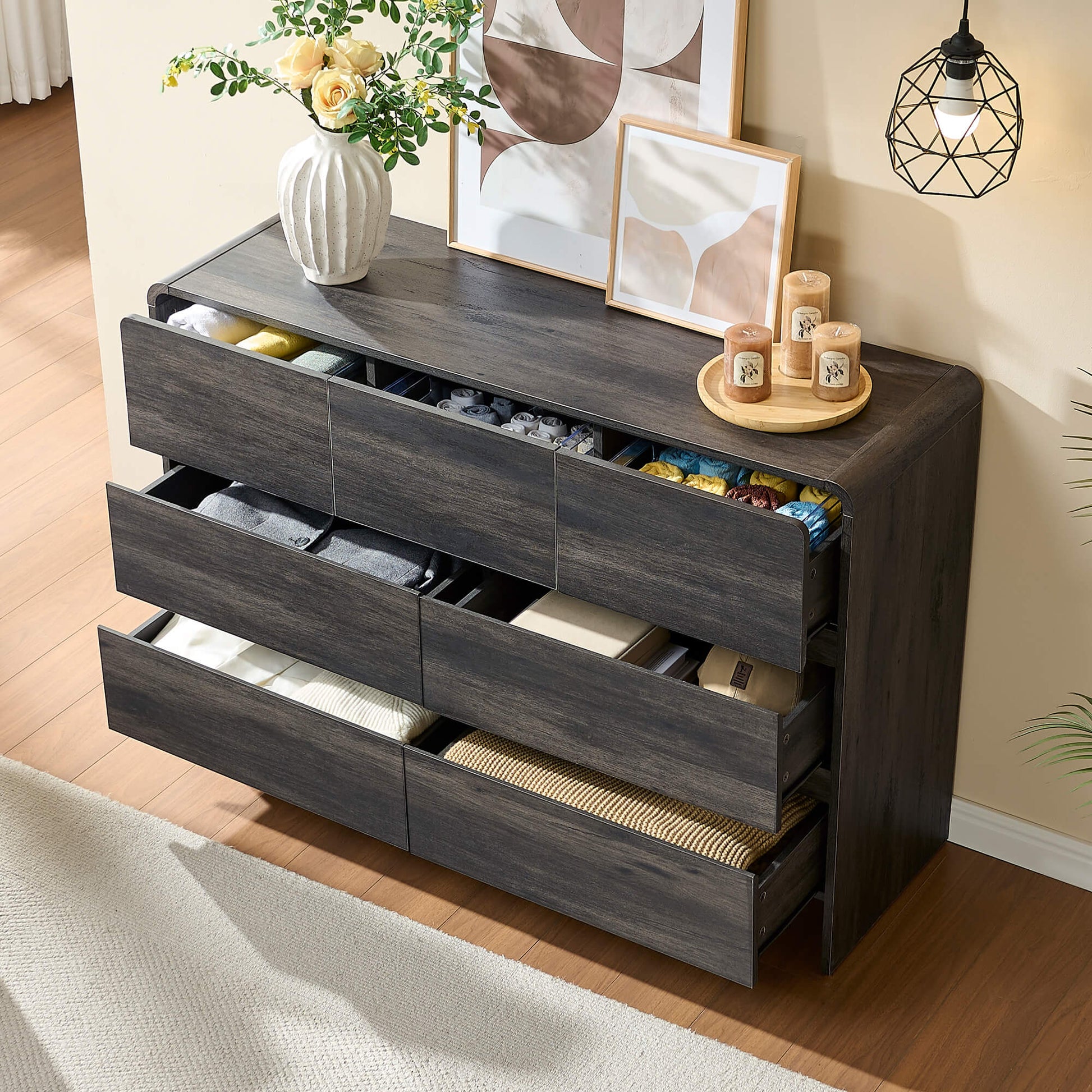Amerlife Garyon Modern 7-Drawer Storage Dresser with Rounded Corners, Anti-Tip Kit Light Oak Amerlife Garyon Modern 7-Drawer Storage Dresser with Rounded Corners, Anti-Tip Kit Light Oak