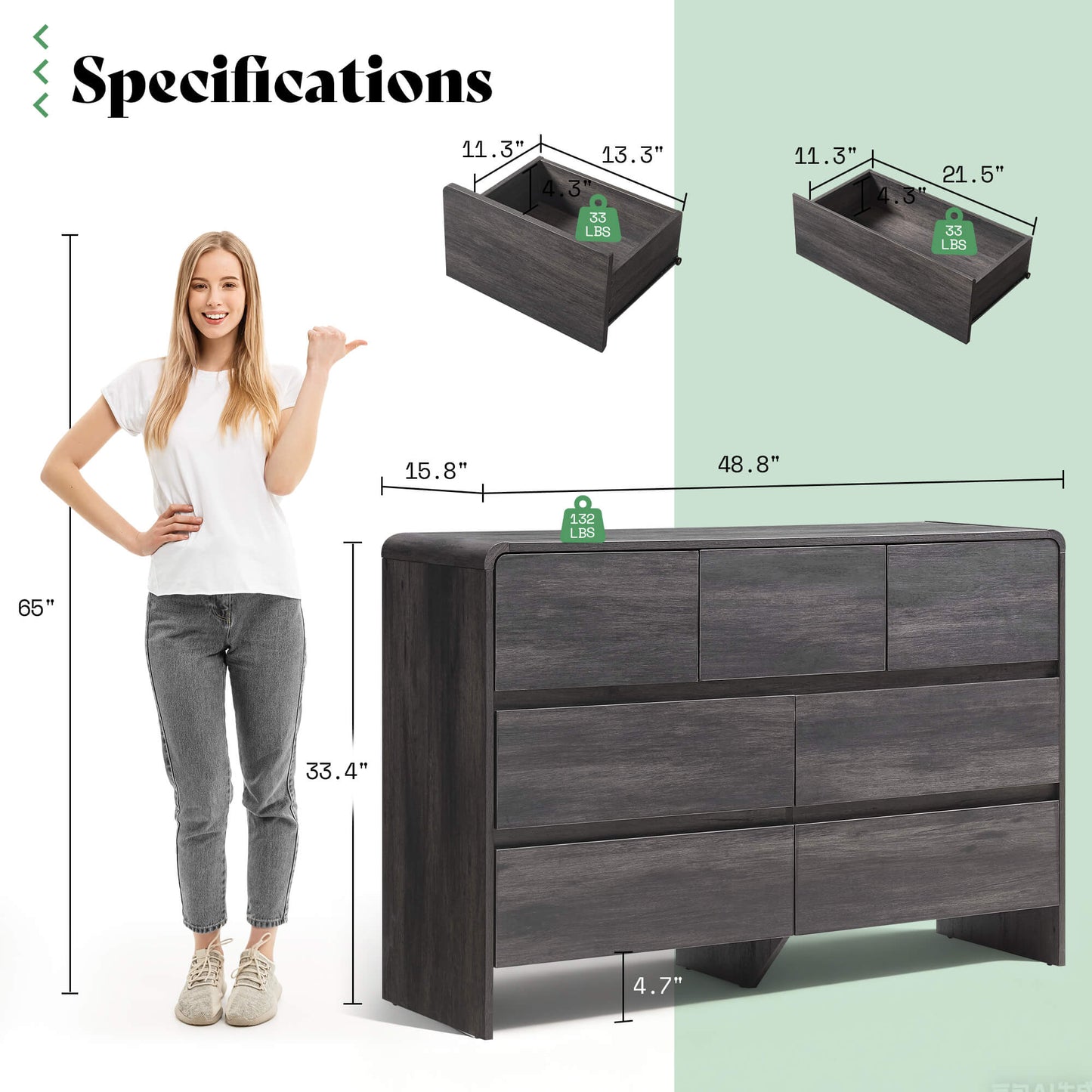 Garyon Modern 7-Drawer Storage Dresser _Black