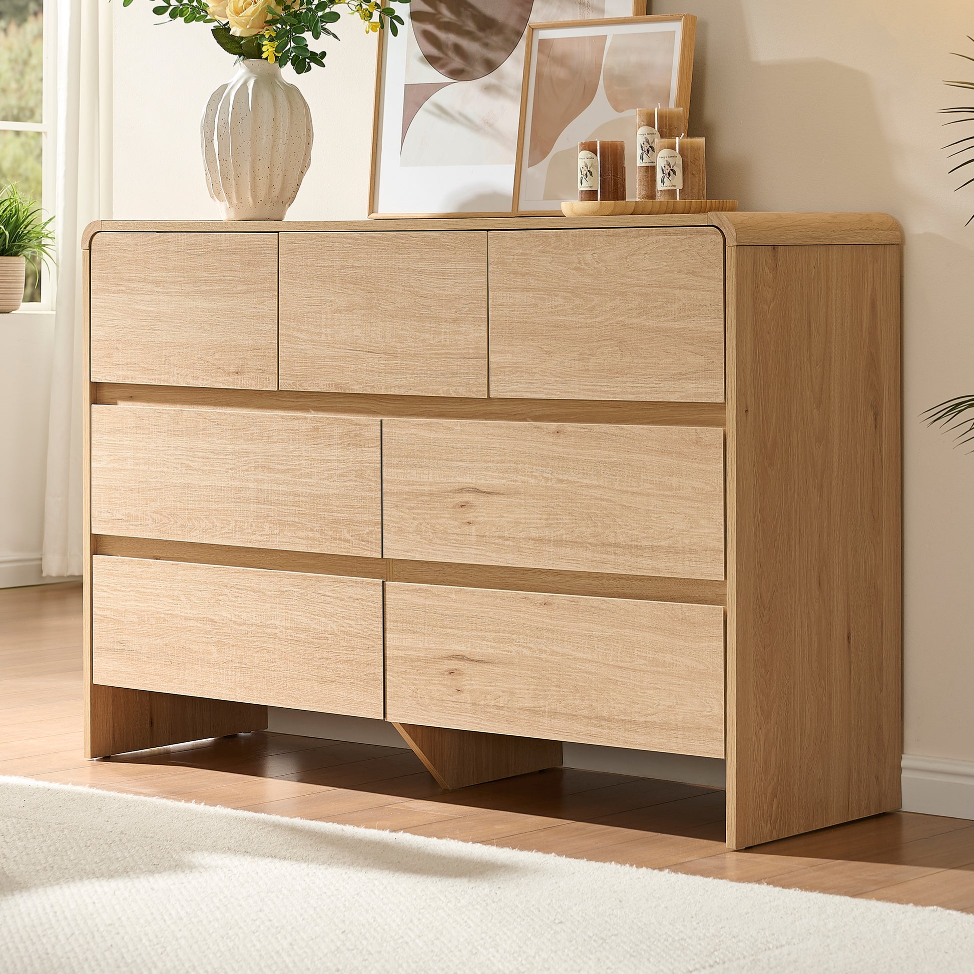 Amerlife Garyon Modern 7-Drawer Storage Dresser with Rounded Corners, Anti-Tip Kit Light Oak Amerlife Garyon Modern 7-Drawer Storage Dresser with Rounded Corners, Anti-Tip Kit Light Oak