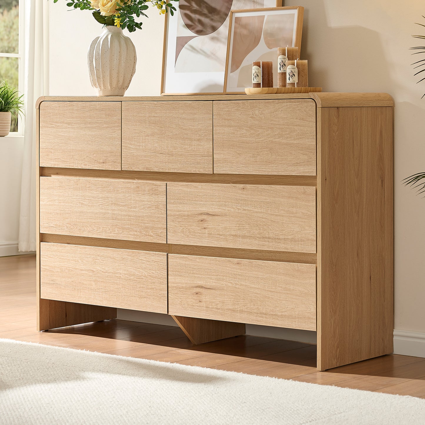 Garyon Modern 7-Drawer Storage Dresser _Light Oak