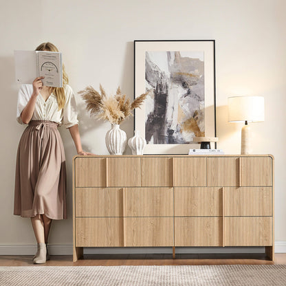 Garyon Fluted 7-Drawer Wide Dresser - Natural Oak