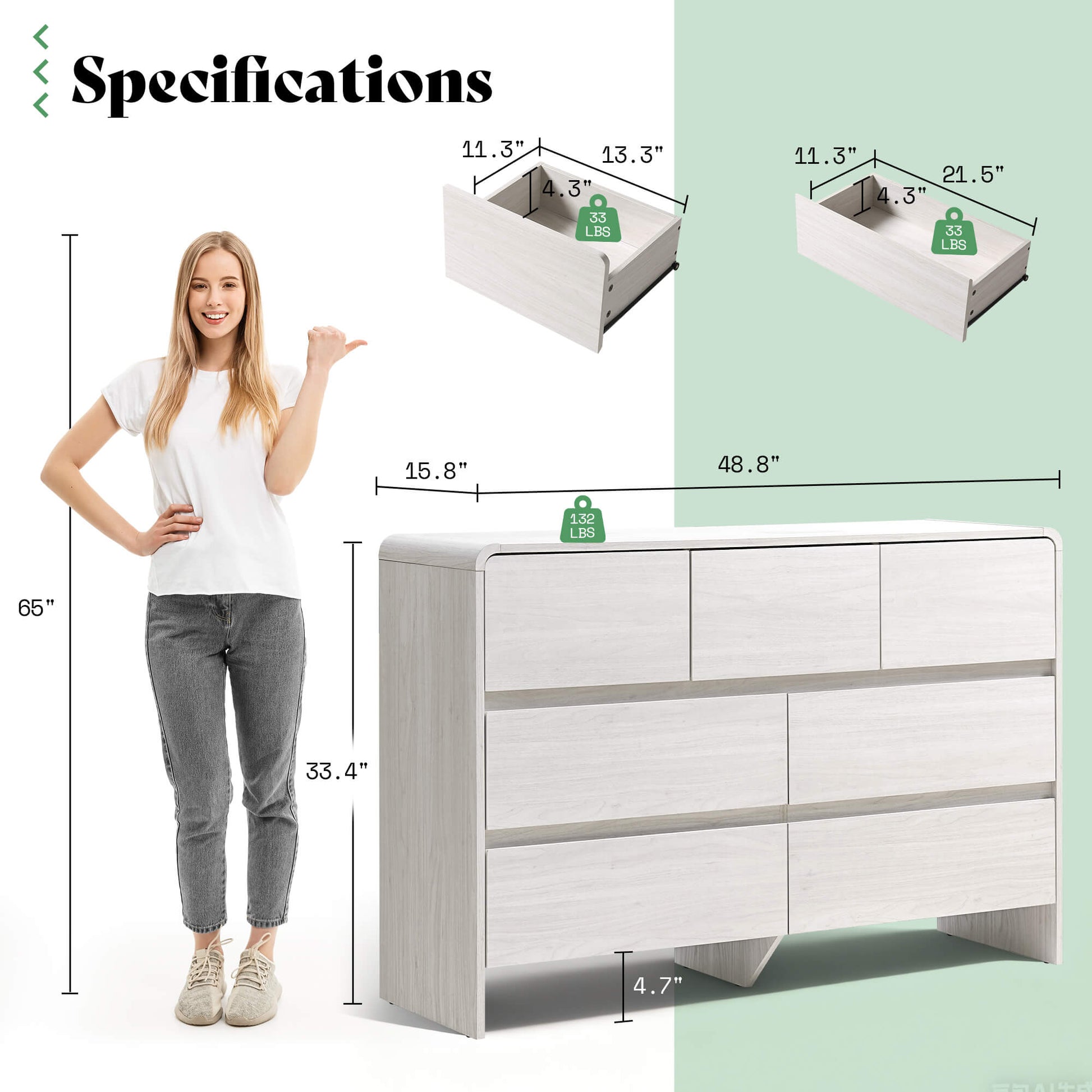 Amerlife Garyon Modern 7-Drawer Storage Dresser with Rounded Corners, Anti-Tip Kit Light Oak Amerlife Garyon Modern 7-Drawer Storage Dresser with Rounded Corners, Anti-Tip Kit Light Oak