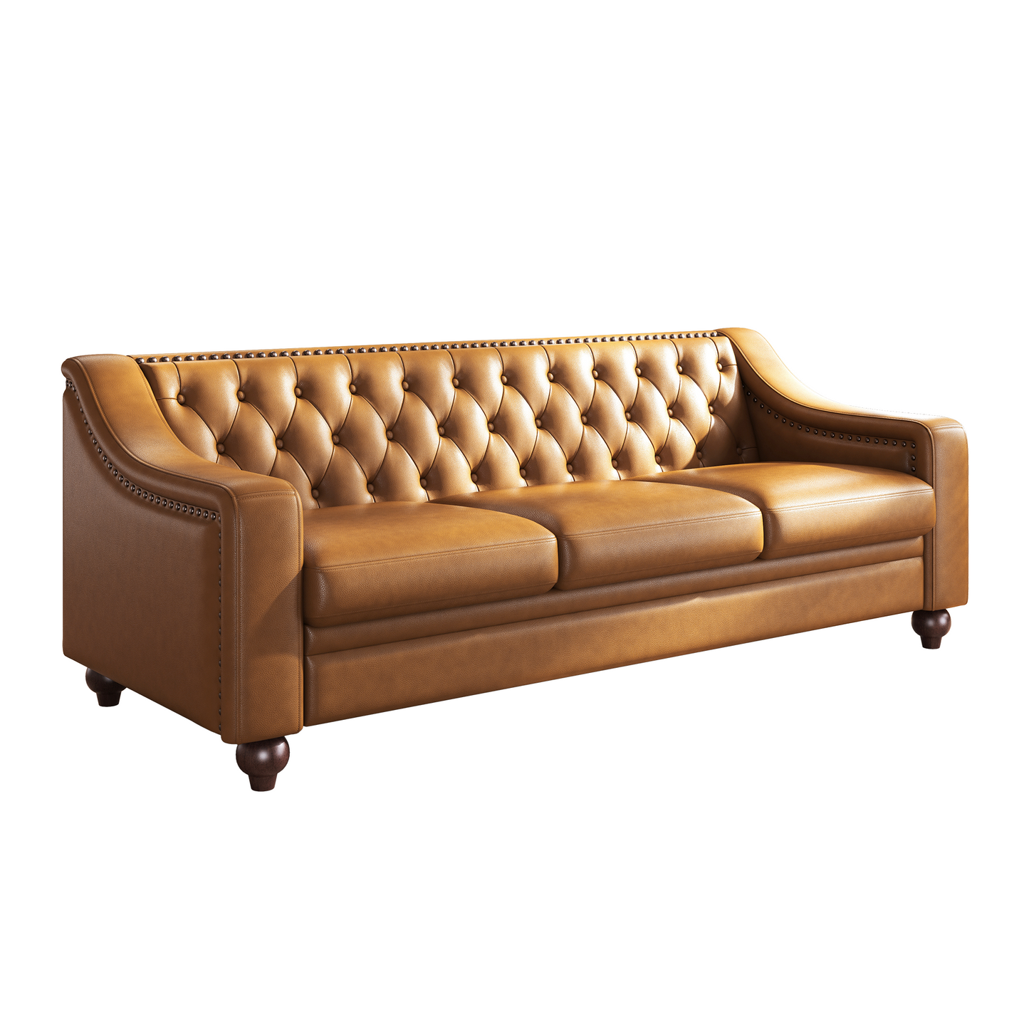 AMERLIFE Modern Genuine Leather Chesterfield Sofa Curved Arms