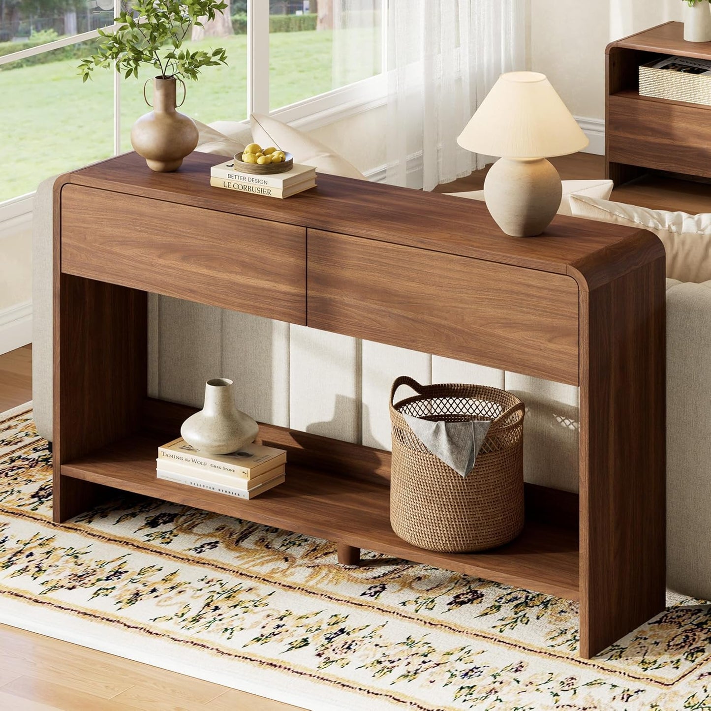 Curvia Wooden Console Table Amerlife Flat Panel / 55" / Brown