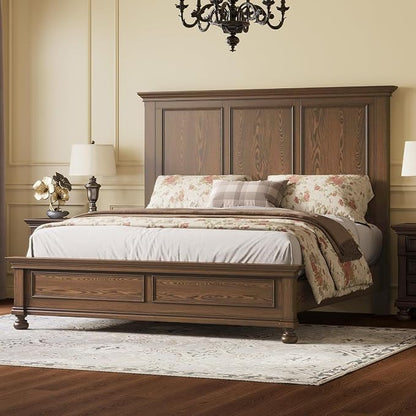 Bobbin Solid Wood Platform Bed-Brown-King